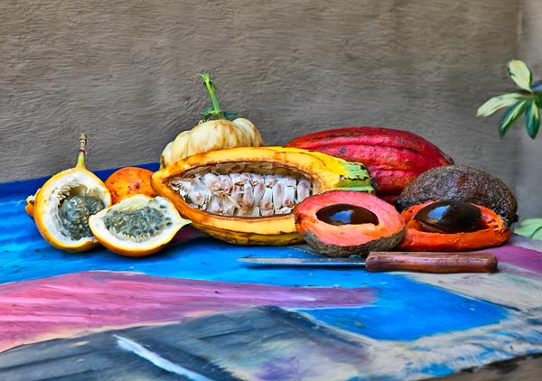 Tropical Fruit with Knife